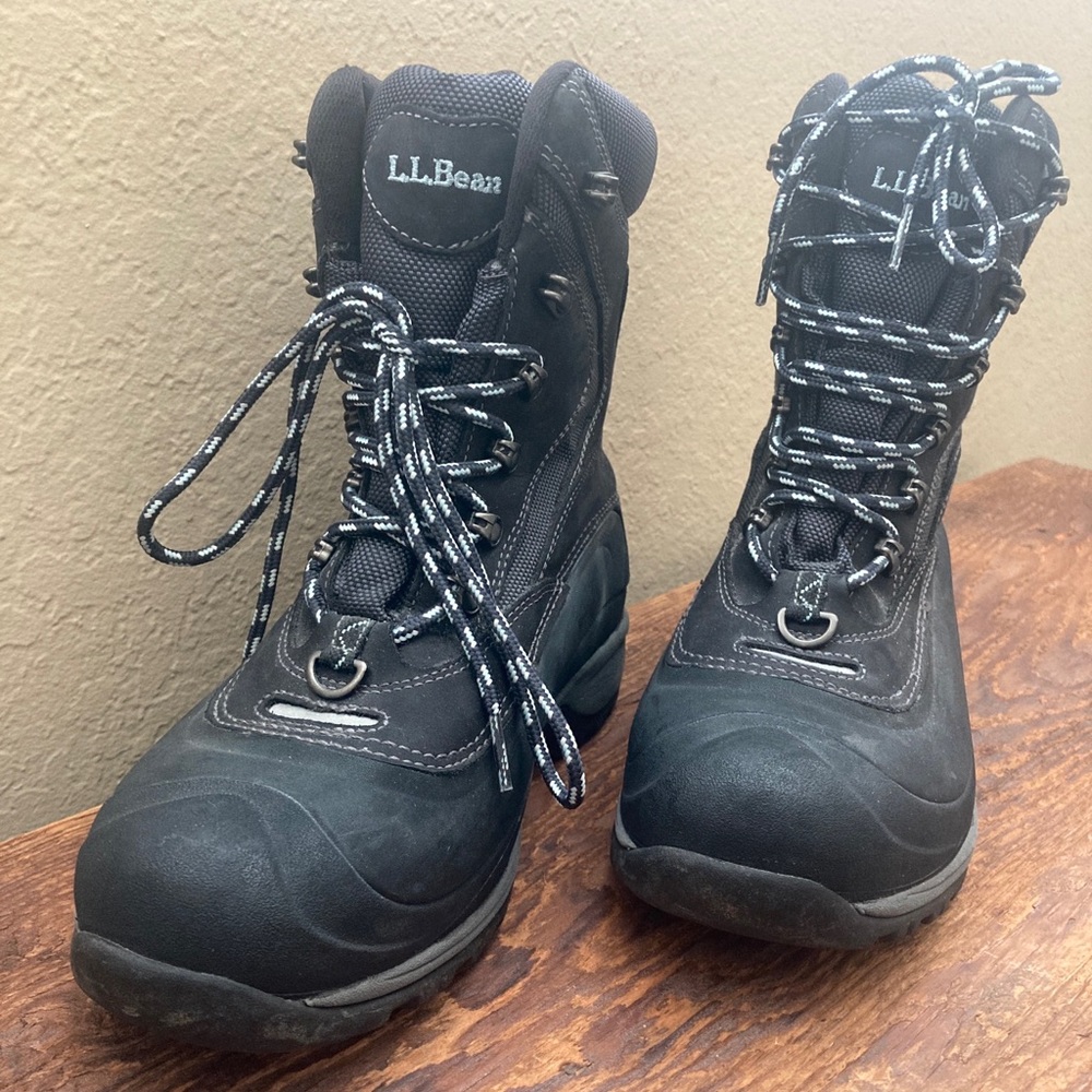 L.L.Bean Tek 2.5 Black Leather Waterproof Hiking PrimaLoft Mid Calf Boots SIZE 8